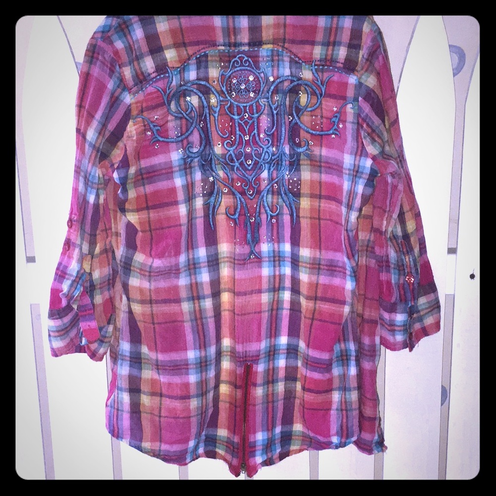 Rainbow Plaid Country Button Up